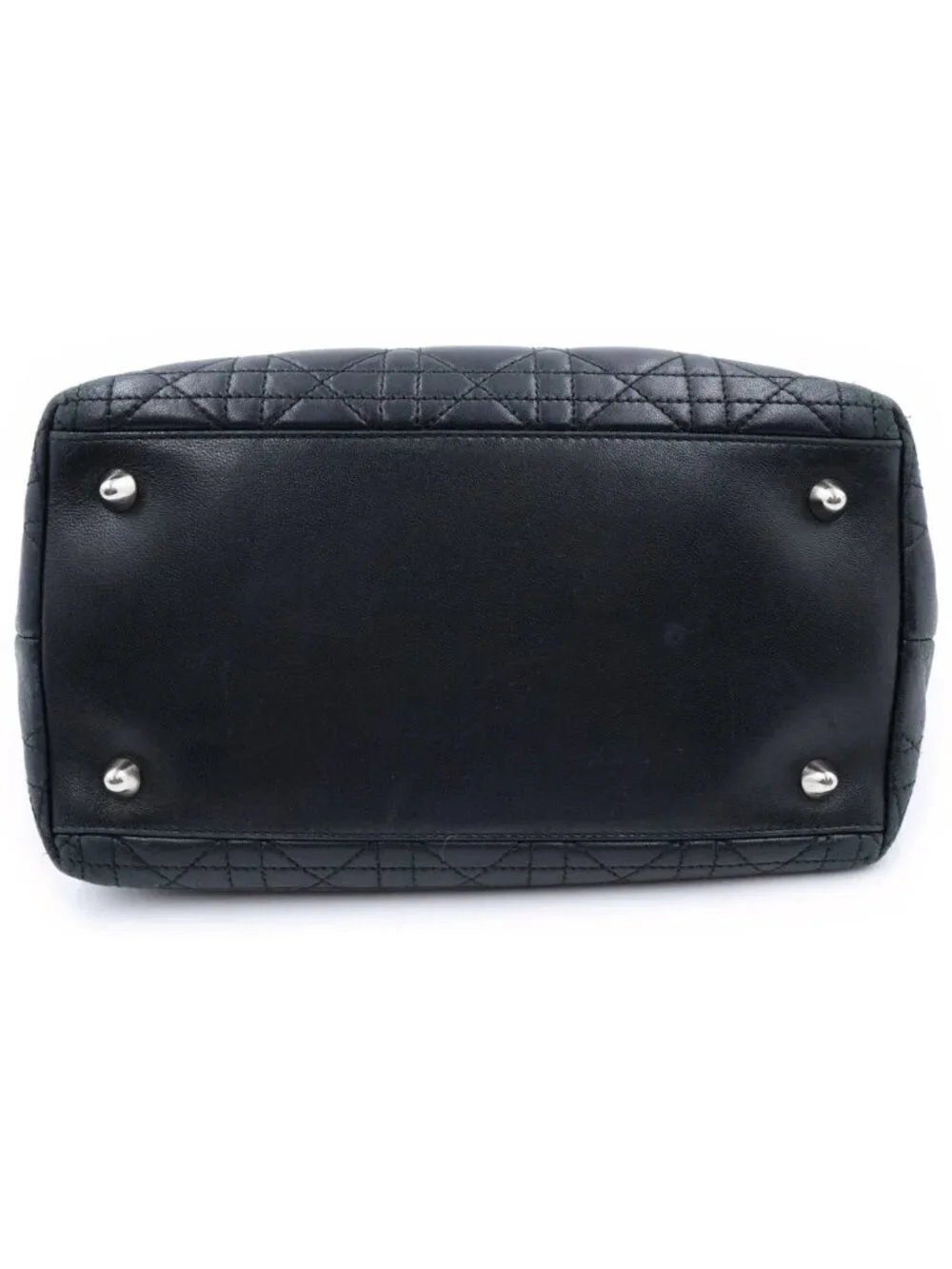 Dior Cannage Handbag Black Leather Silver